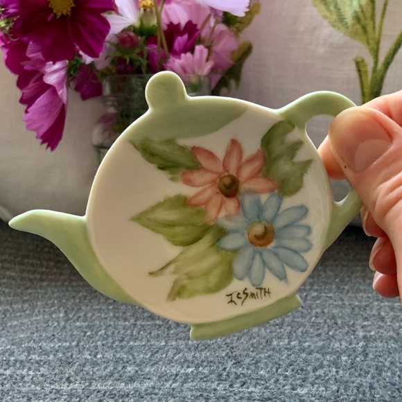 Vintage Tea Bag Caddy Holder / Hand Painted Ceramic Tea Bag Holder Trinket Dish. - Picture 7 of 12